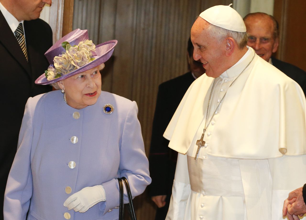 Britain's Queen Elizabeth II meets Pope Francis for the first time on Thursday, April 3, at the Vatican.