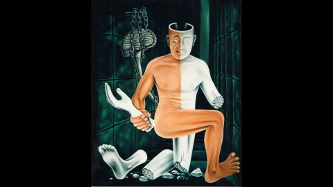 Kevorkian was known as "Dr. Death" for helping suffering patients die and pushing for this practice to be legalized.  His artwork represents his fascination with the intersection between physical and spiritual suffering, like this piece titled "Paralysis."  