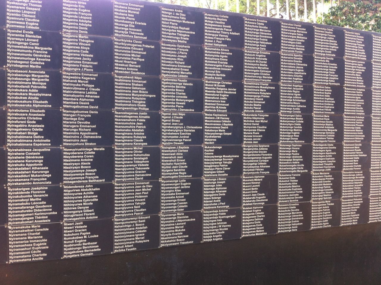 Historians have recorded only some of the names of the people lost in the 100 days of violence in 1994 that killed nearly 1 million people. This wall at the <a href="http://www.kigaligenocidememorial.org/old/centre/gardens/wallofnames.html" target="_blank" target="_blank">Kigali Genocide Memorial</a> in the country's capital is an on-going project.