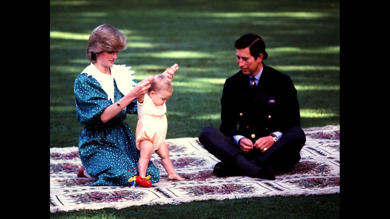Princess Diana and Prince Charles relax with their son William during their royal tour in Auckland, New Zealand, in April 1983.