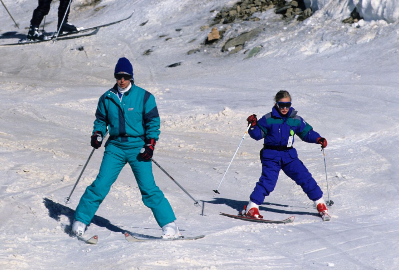 Princess Anne and her daughter, Zara, ski in Morzine in January 1989. 