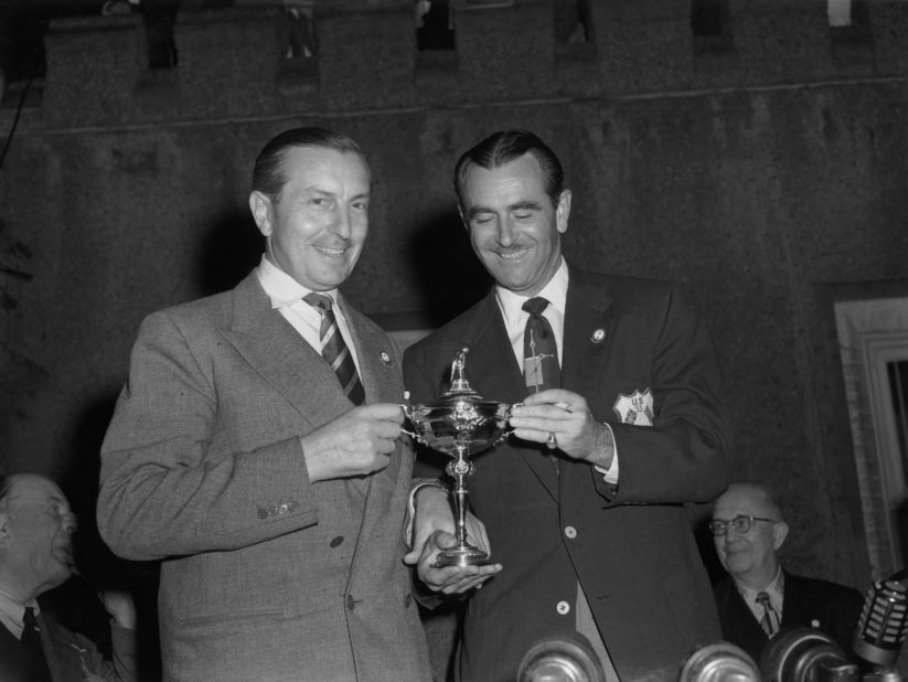 Lloyd Mangrum, pictured with Great Britain's 1953 Ryder Cup captain Henry Cotton (left), told Palmer he would have given up his 1946 U.S. Open win and 36 PGA Tour victories "for one Masters" triumph. 