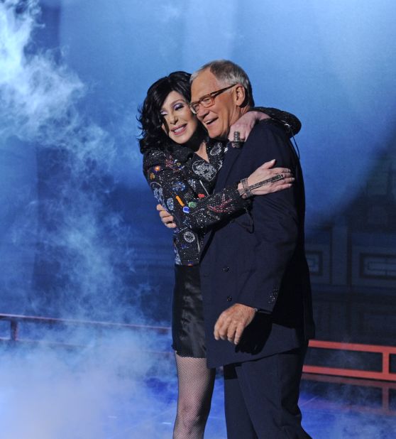 Cher and Letterman have a storied past, as the singer seems to have a unique ability to confound the comedian. Once in 1996 she told him he looked like "s---," and generally gave him a hard time.  However, the singer has appeared on his show several times since, including in 2013, when she gave him a big hug after performing a song off her latest album. 