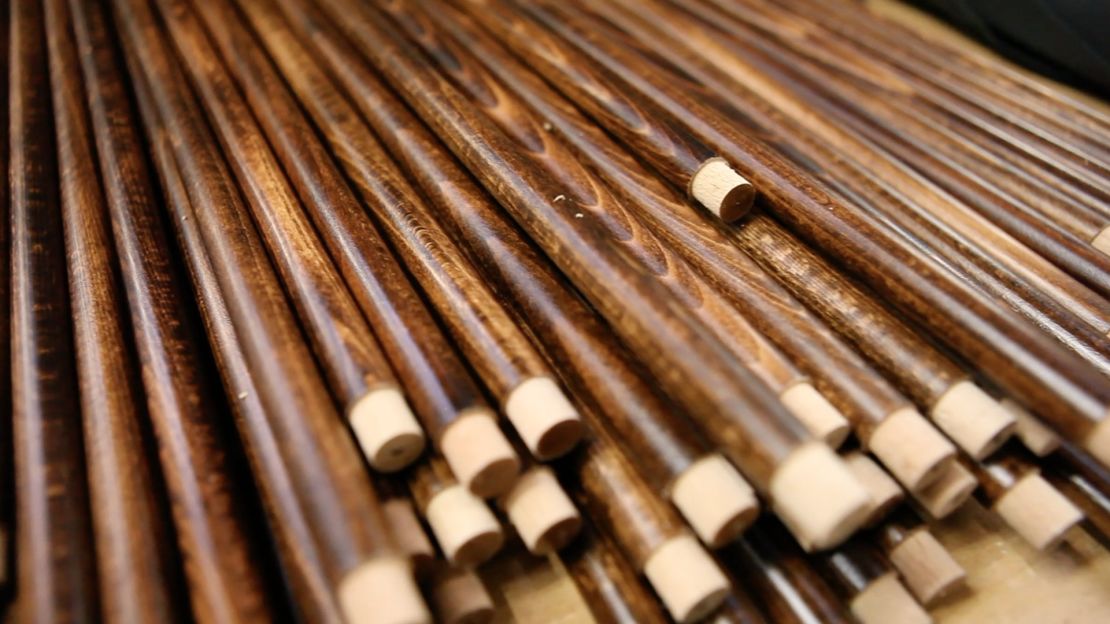 Only wooden shafts -- usually chestnut, ash, walnut or cherry.