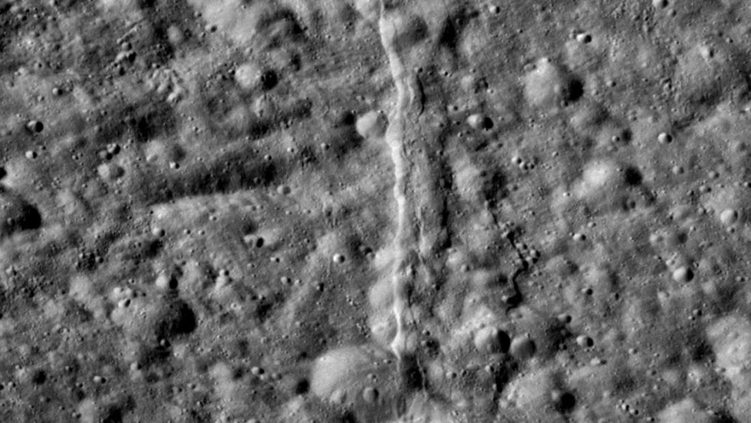 The surface of Dione is seen in this May 2012 image.