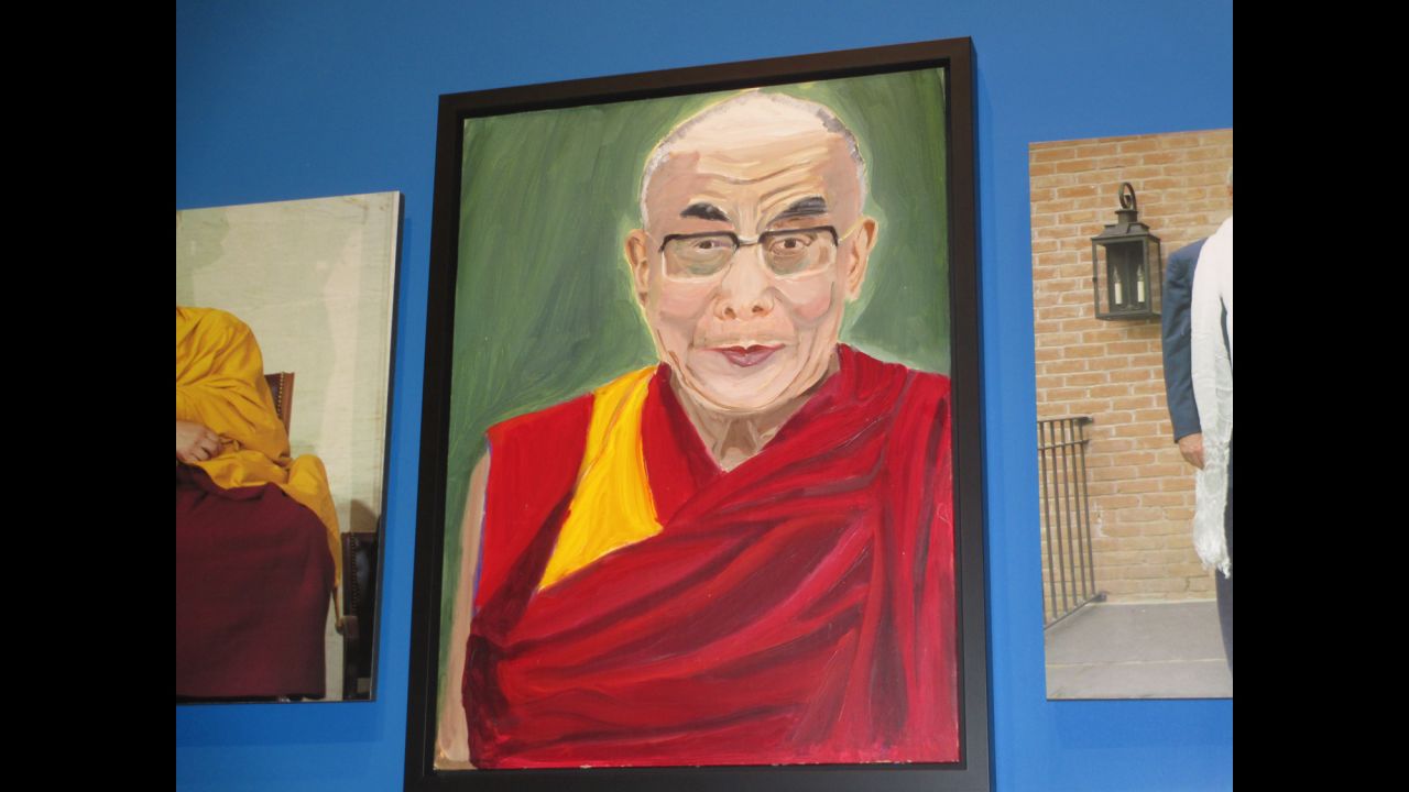 Bush's portrait of the Dalai Lama is seen at the exhibit.