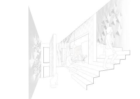 An artists impression of the interior of the DUS Architects 3D printed house.