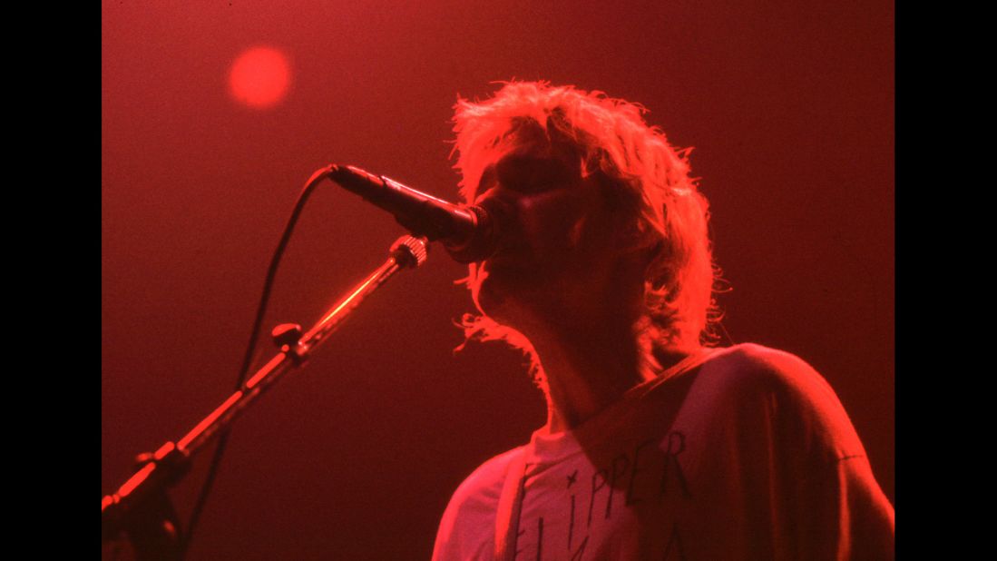 Cobain performs in 1992.