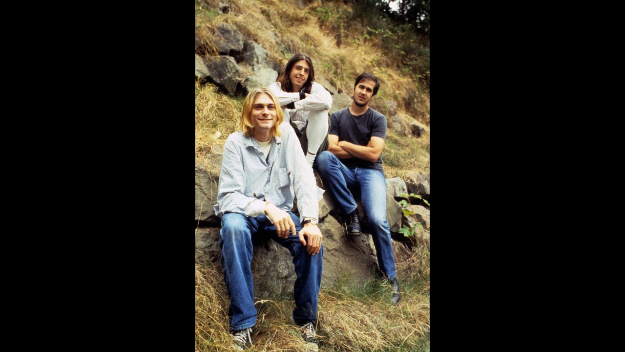 From left, Cobain, Grohl and Novoselic pose in 1992.