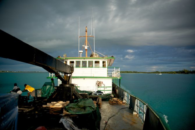 The "Grandmaster" sails each week from Nassau to the Exumas. Larry Brozozog, the vessel's retired captain, says he was born into shipping. "My great grandfather used to sail back and forth to the UK in the late 1800s." His son, Lance, now pilots the boat. 