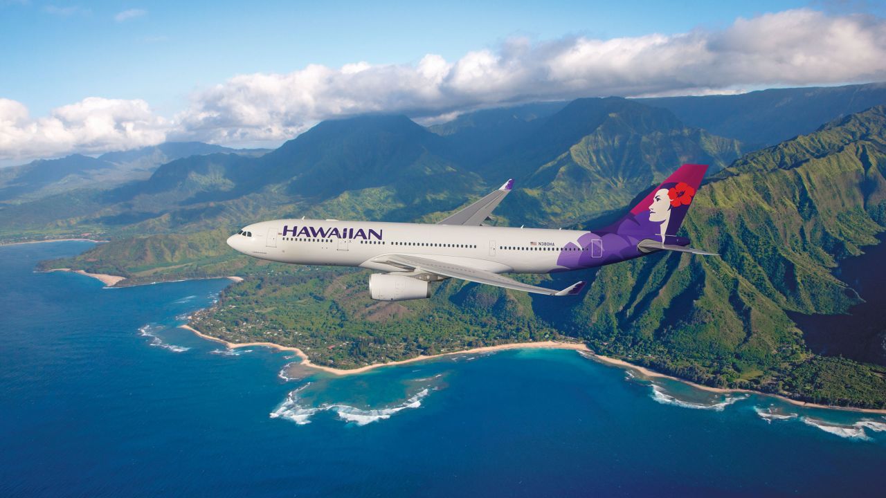 Take in the sights while flying Hawaiian Airlines from the US to Asia. 