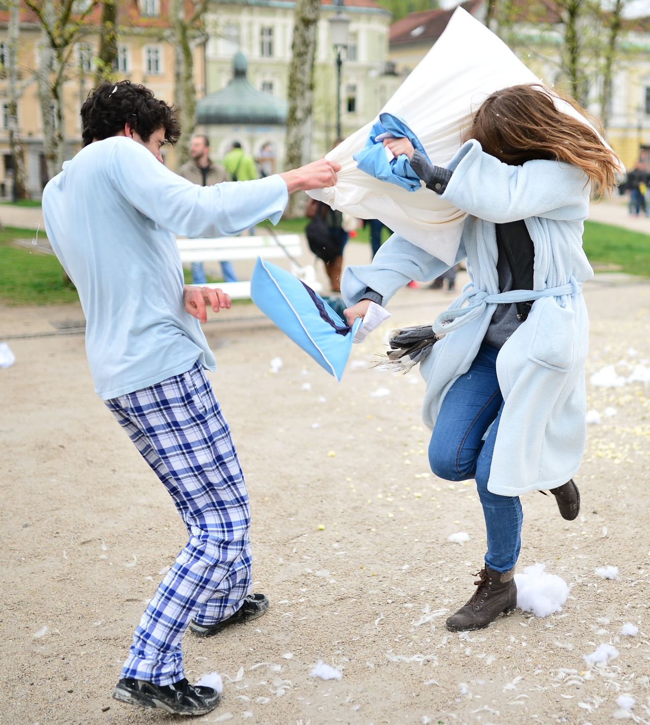 Pajama-clad attendees join the fray in Ljubljana, Slovenia.