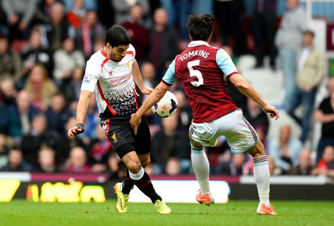 The opening spot-kick came after home defender James Tomkins handled the ball as Liverpool's top scorer Luis Suarez tried to flick it past him.