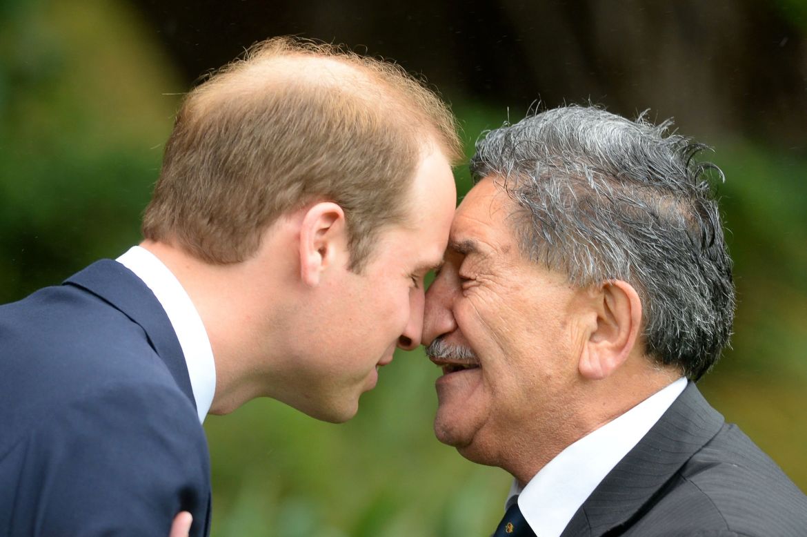 Prince William also receives a hongi from a Maori elder. 