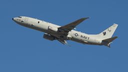 A U.S. Navy airplane takes off from Perth to assist in the search on April 7.