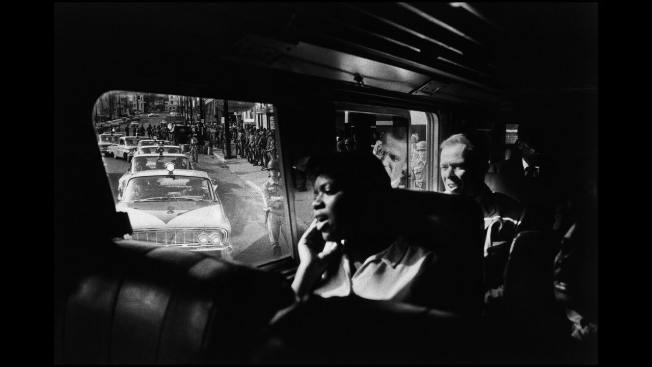 Freedom Riders sit on a bus during a trip from Montgomery to Jackson, Mississippi, in 1961. The Freedom Riders would brave mobs and endure savage beatings to desegregate interstate travel.