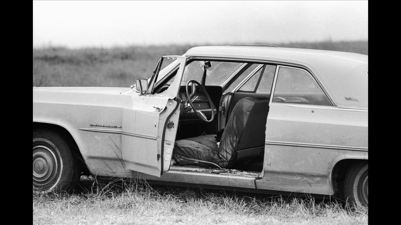 The car belonging to Viola Liuzzo sits off the road near Selma, Alabama, in 1965. Liuzzo, a white housewife from Detroit, felt compelled to drive to Selma to help the civil rights movement after seeing demonstrators beaten on television. While driving on a deserted road in the small town one night, Liuzzo's car was run off the road and she was shot to death. Her death showed the nation that the civil rights movement was not just an African-American struggle -- it was an American struggle.