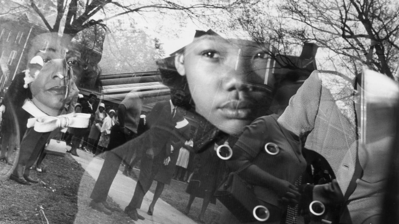 King's widow, Coretta Scott King, and their daughter Yolanda sit in a car on their way to his funeral in Atlanta on April 9, 1968.