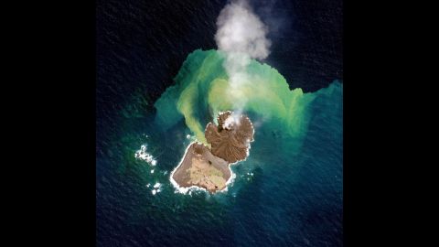 This satellite image of volcanic activity, collected on December 31, 2014 shows Niijima merging with Nishinoshima.  