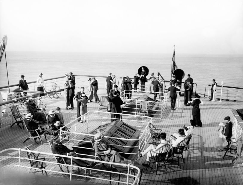 Wealthy passengers aboard a ship near San Francisco, circa 1910s. In this era, the top earners accounted for roughly 18% of the national income.     
