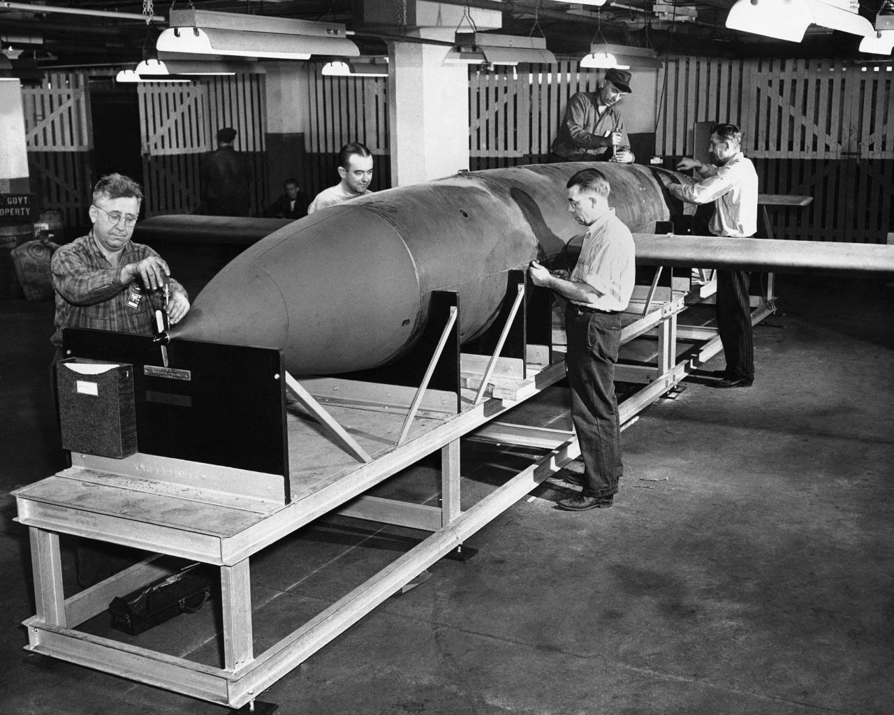 A plant in Toledo, Ohio, that made bombs. With the advent of World War II, demand for production of goods and services increased. By the mid-1940s, the unemployment rate dropped to less than 5%.    