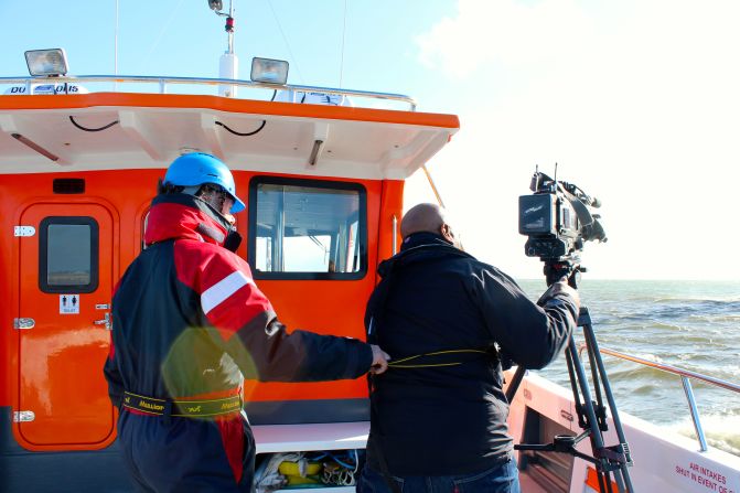  "The calm conditions that had allowed us to easily film inside the port quickly changed once we left the harbor, as we came up against 25-knot winds, rolling waves and spray soaking us from all sides," says James.