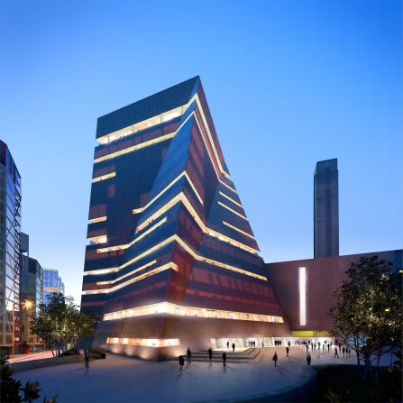The <a href="index.php?page=&url=http%3A%2F%2Fwww.tate.org.uk%2Fvisit%2Ftate-modern" target="_blank" target="_blank">Tate Modern</a> -- London's preeminent contemporary art museum -- is already a local architectural favorite, located in the former Bankside Power Station. The new addition from Swiss duo <a href="index.php?page=&url=https%3A%2F%2Fwww.herzogdemeuron.com%2Findex.html" target="_blank" target="_blank">Herzog & de Meuron</a> (also Pritzker Prize-winners) could elevate it to another level. Though it looks ultra modern compared to the original building (which was built in the 1950's), it uses the same brick palette and, if all goes according to plan, should blend somewhat seamlessly into the original structure. 