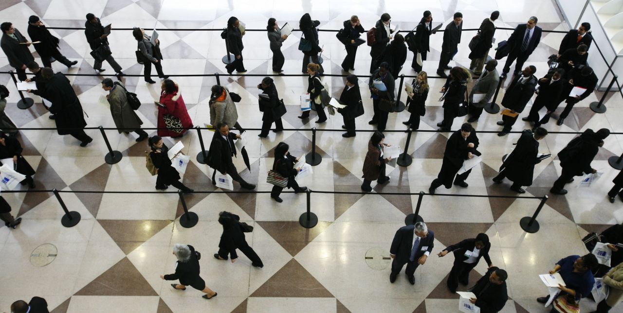 A job fair in March 2009. Unemployment rose to 10% during the Great Recession.  