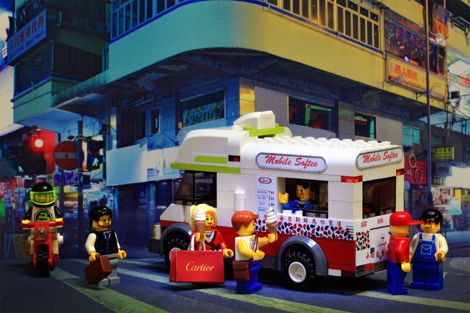 Legography creator Ric Tse's "Sweet Memories" features a Lego van covered in signs and menus from a photo he took of an actual Hong Kong Mister Softee truck. Locals have a soft spot for these moving ice cream purveyors, which have been around since the 1970s. 