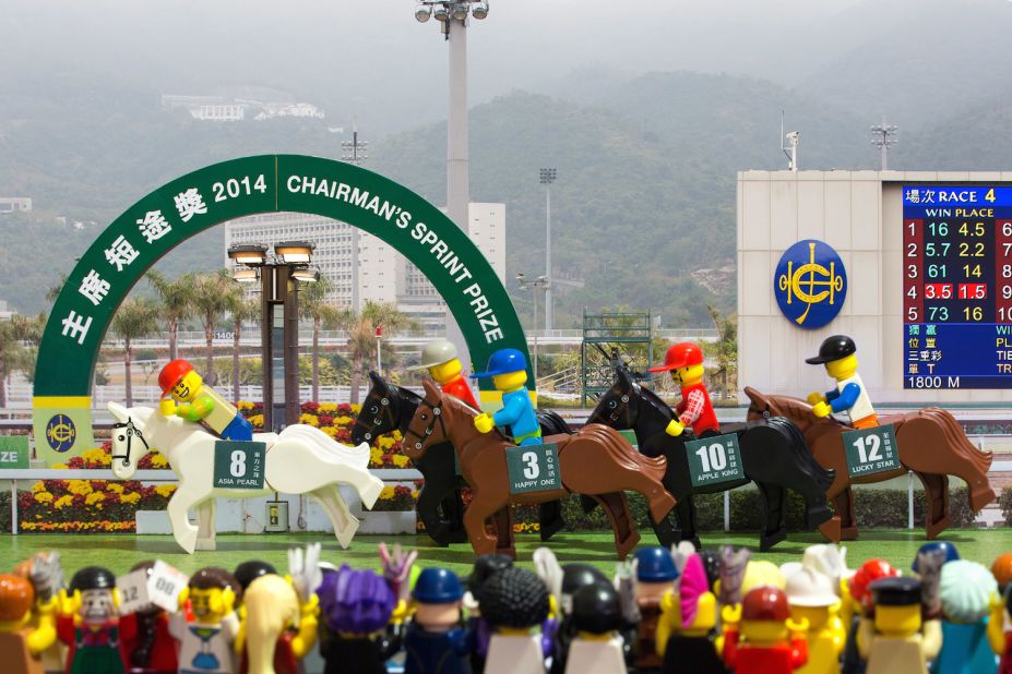 In "Victory!" Tse commemorates the Chairman's Sprint Prize, an annual horse race at Hong Kong's Sha Tin Racecourse. The freelance photographer says he has about 80 different Lego "minifigures" he uses in his work.  