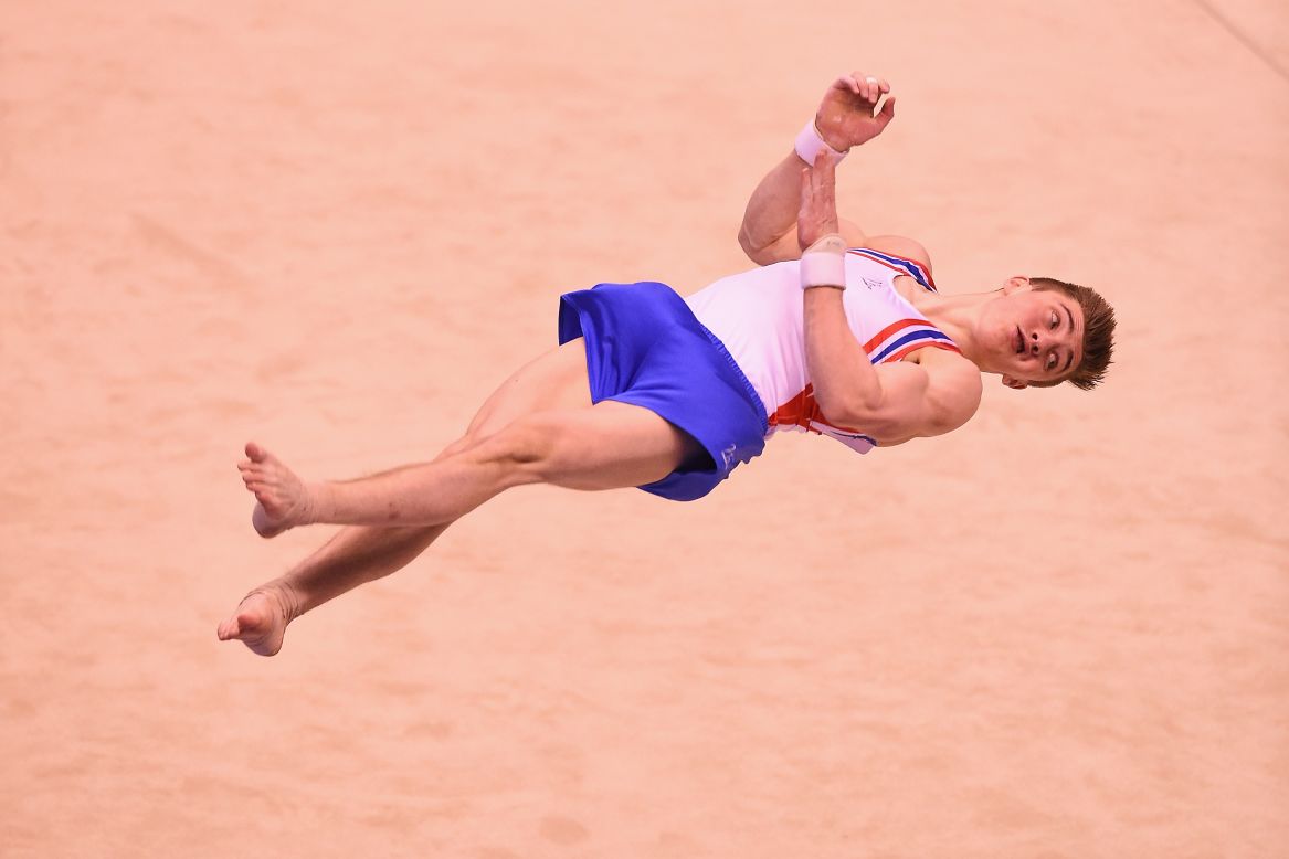 British gymnast Sam Oldham competes in the floor exercise during the Tokyo World Cup on Saturday, April 5.