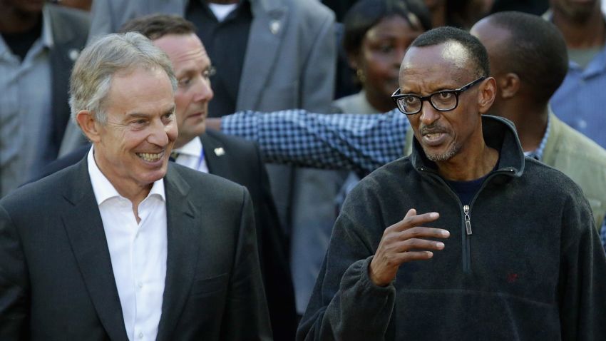  Former British Prime Minister Tony Blair (L) and Rwandan President Paul Kagame lead the Walk to Remember into Amahoro Stadium during the 20th anniversary commemoration of the 1994 genocide April 7, 2014 in Kigali, Rwanda.