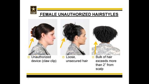 Hair with thickness that extends more than 2 inches past the scalp and twists--even those that can be undone--are not allowed. 