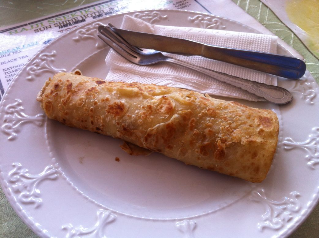 "While working in Lugazi, Uganda, in the summer of 2012 I ate some of the finest, yet simple, foods," said Jerry Comyn from Ireland who took this picture of a "Rolex." <br /><br />"From grilled chicken on a stick to fried egg wrapped in chapati (called a Rolex) to plain rice and beans, it was all delicious," he said. 