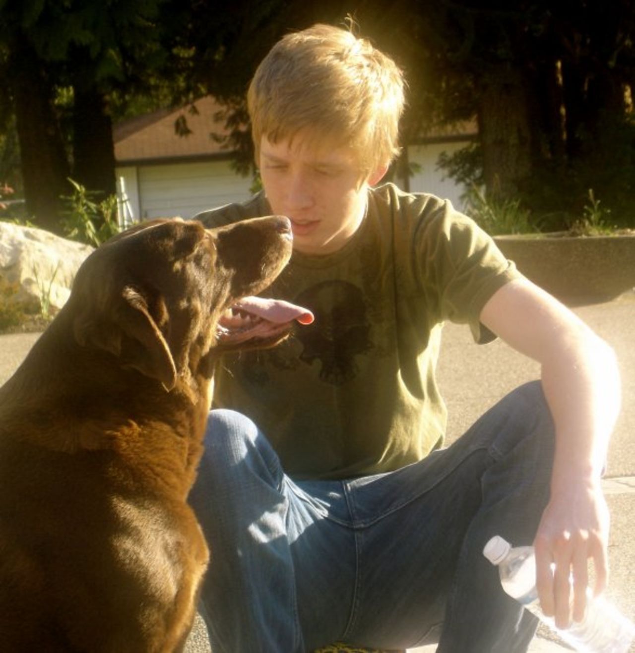 Evan with his dog Koby in 2009, when Evan moved back home from college so the family could better take care of him. After Evan's death, Koby got very sick and died less than a year later. "It was a helpless feeling to watch the dog suffer and was somewhat of a reminder of Evan's suffering and our inability to help him," Schwantner said.