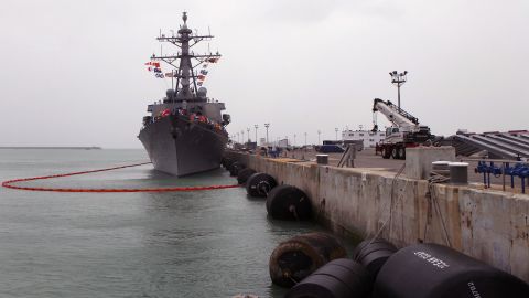 The USS Donald Cook, pictured docked in Spain in this February file photo, has now been sent to the Black Sea.