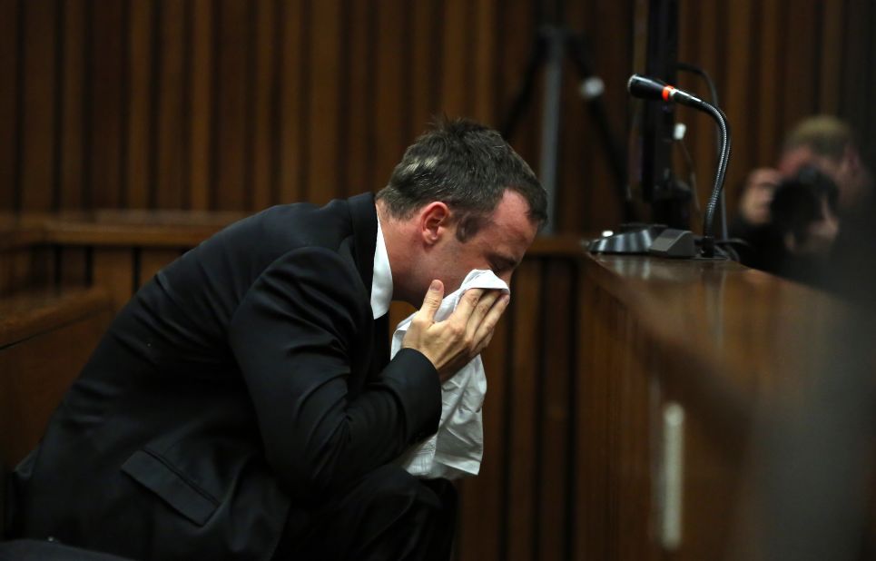 Pistorius cries in court on April 7, the first day of the defense phase.