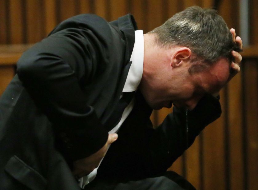 Pistorius weeps as he listens to testimony on April 7.