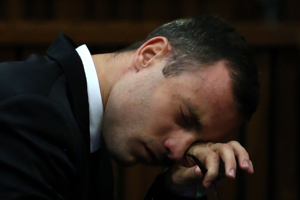 Oscar Pistorius listens to evidence presented in a Pretoria, South Africa, courtroom during his murder trial on Monday, April 7. Pistorius, the first double amputee runner to compete in the Olympics, is accused of intentionally killing his girlfriend, Reeva Steenkamp, in February 2013. Pistorius has pleaded not guilty to murder and three weapons charges.