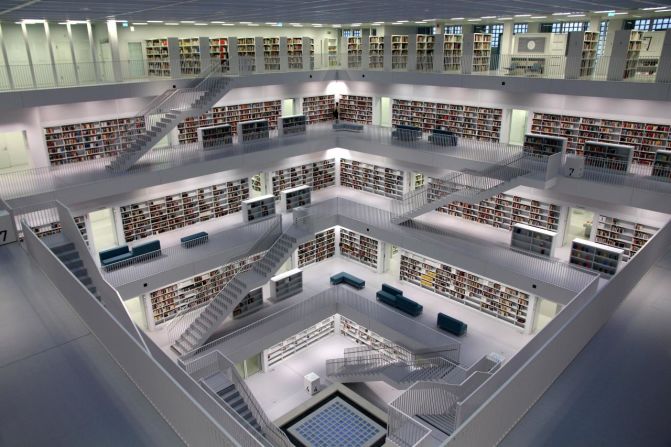What <a href="http://ireport.cnn.com/docs/DOC-1117545">Steffen Ramsaier</a> loves about Stuttgart's Municipal Library in Germany is its clean architecture. The nine-story library was completed in 2011 and designed to be "a new intellectual and cultural centre." 