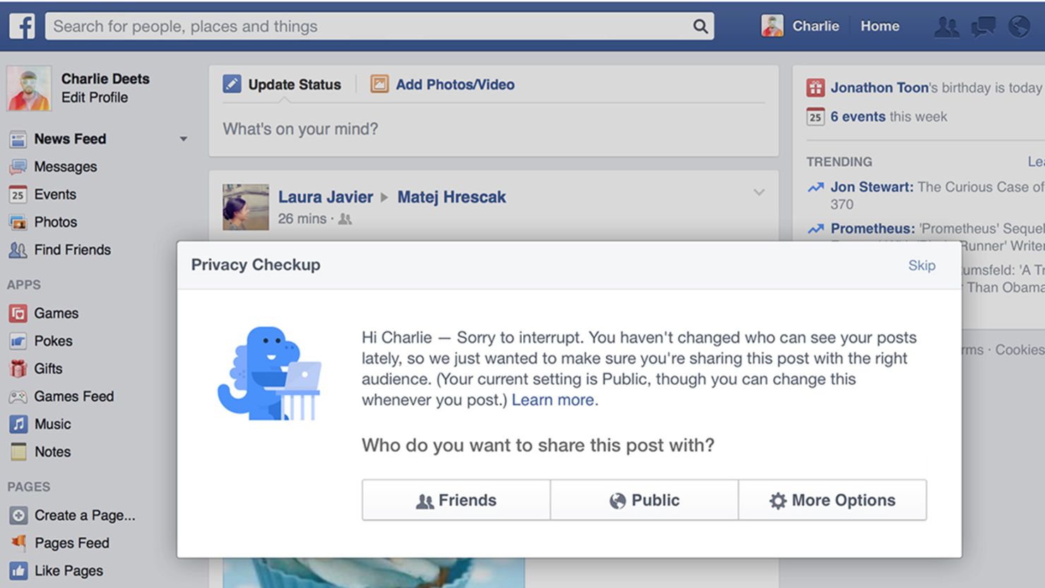 Facebook is introducing random "privacy checkups" for customers who haven't updated their settings in a long time.