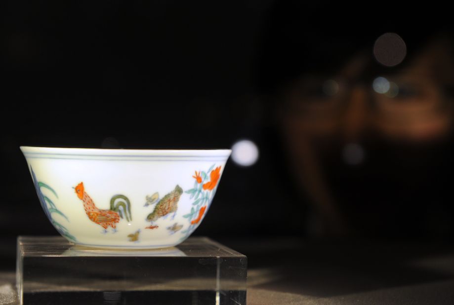 "The theme of the chicken, this is a cock and hen looking after their little chicks, and so that's a kind of Confucian parable of the emperor looking after his subjects," Chow explains. "But they are very small, very tactile and the glaze on these little cups is incredibly silky...very few survived from the period." <br />
