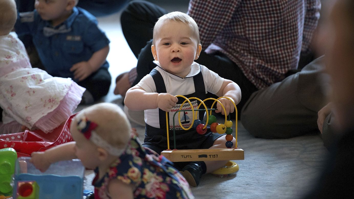 Prince George joins in the fun at Government House in Wellington on April 9.