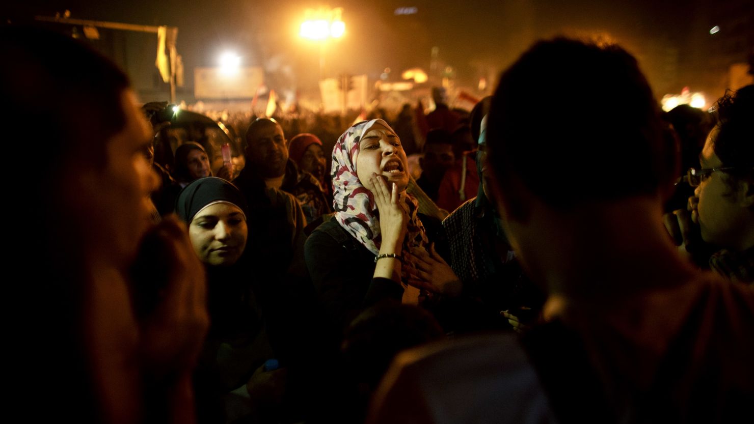 [File photo] An Egyptian woman chants slogans in Tahrir Square in Cairo, Egypt on January 25, 2013.
