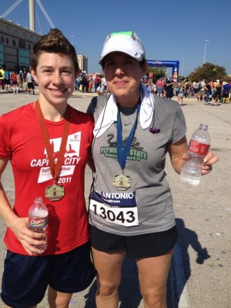 "I wanted to do something after the bombings, but didn't know what I could do," said runner <a href="http://ireport.cnn.com/docs/DOC-1064809">Robyn Parker</a>, right, of New Hampshire. She was inspired to break her every-other-year marathon schedule. She ran the Rock 'n' Roll San Antonio Marathon in November alongside her daughter, Meredith. 