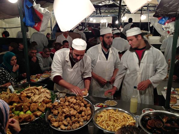 "The marketplace was kind of chaotic, with everyone trying to get you to try their food, shouting funny things to lure you in, and it smelled like a mix of fried foods and spices." Megan Smith from Texas describes her experience of Jemaa el Fna, whichs she visited in November 2013. <br /><br />"I tried a variety of foods -- bread with Moroccan salsa; curried olives; fried shrimp, calamari, and fish; chicken couscous; orange juice, and cookies. My favorite was the chicken couscous -- it was the most flavorful couscous I had in my two weeks in Morocco."