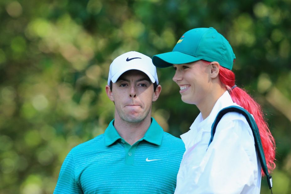 Northern Ireland's Rory McIlroy is one of the favorites to win this year's tournament. His tennis star girlfriend Caroline Wozniacki was on hand to carry his clubs at Augusta.