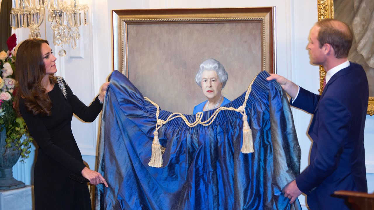 The royal couple unveil a portrait of Queen Elizabeth II, painted by Nick Cuthell, at Government House in Wellington, New Zealand, on April 10.