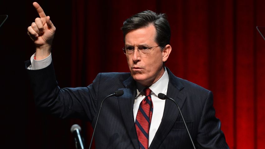 NEW YORK, NY - DECEMBER 11:  Satirist Stephen Colbert speaks onstage at Robert F. Kennedy Center For Justice And Human Rights 2013 Ripple Of Hope Awards Dinner at New York Hilton Midtown on December 11, 2013 in New York City.  (Photo by Stephen Lovekin/Getty Images for Robert F. Kennedy Center For Justice And Human Rights)