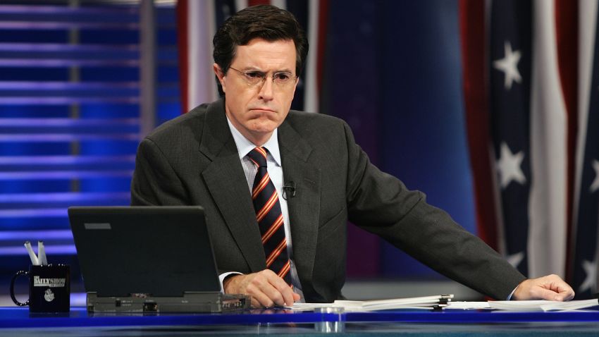 NEW YORK - NOVEMBER 2:  Correspondent Steve Colbert appears during live Election Night coverage of The Daily Show with Jon Stewart November 2, 2004 in New York City.  (Photo by Frank Micelotta/Getty Images)